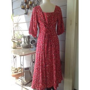Studio West Dresses - Vintage red Floral Rayon Midi tea length dress Studio West Dresses - Vintage red Floral Rayon Midi tea length dress